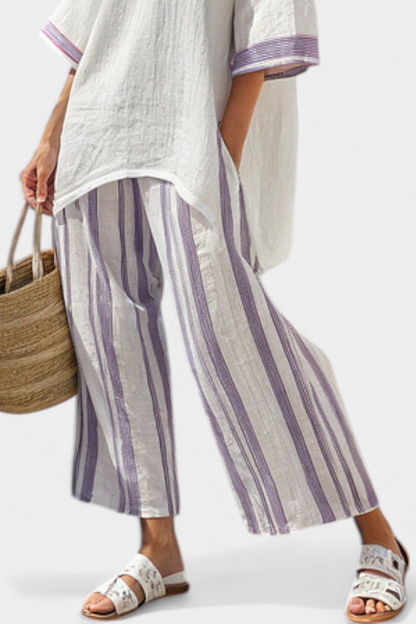 Allegra — Camiseta cómoda y pantalones de bambú a rayas