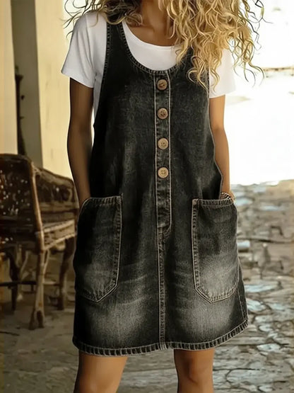 Vestido Mini Vaquero Sin Mangas de Algodón